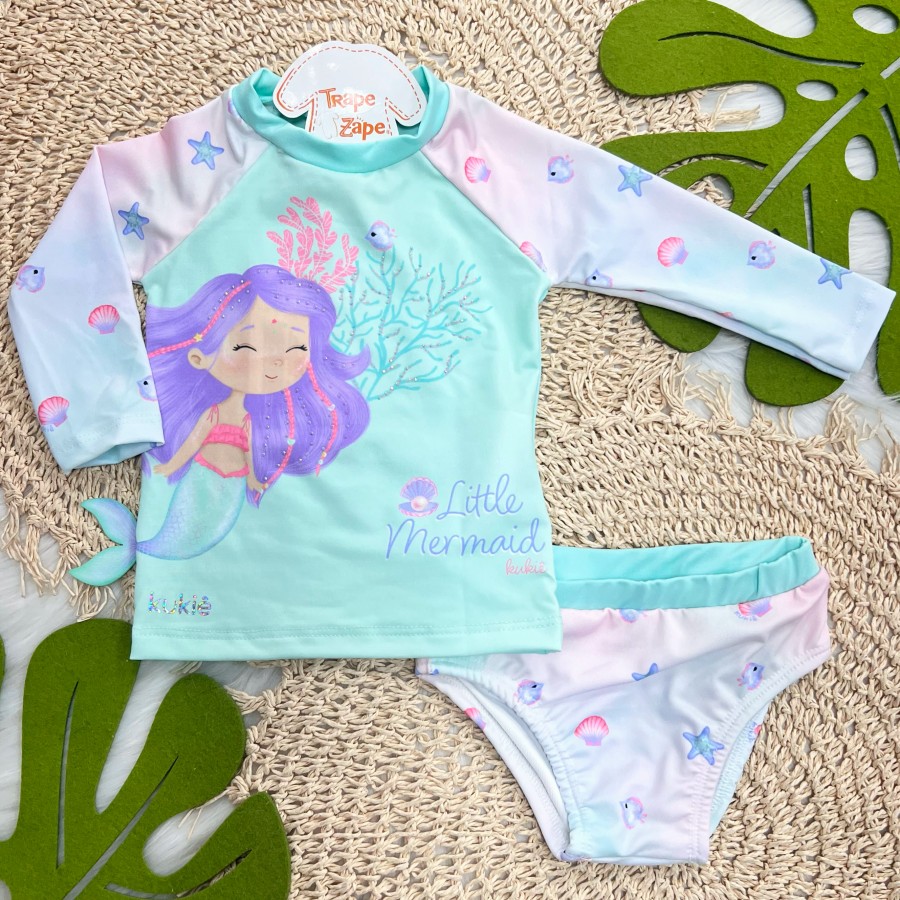Linha Praia Blusa M/L e Calcinha Little Mermaid  - Verde Agua